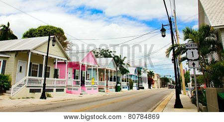 KEY WEST, FLORIDA - MARCH 23, 2009:  These cottage homes in Key West, Florida are indicative of the colorful style of this town,
