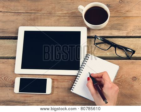 Woman using digital tablet computer 