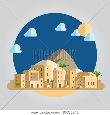 Flat Design Desert Village Illustration