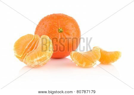 Studio Shot Dewy Peeled Mandarines Isolated On White