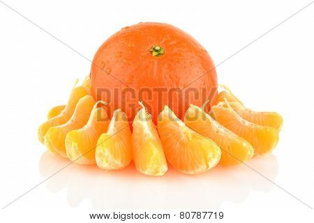 Studio Shot Pieces Dewy Mandarines Isolated On White