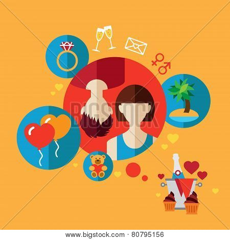 Vector valentine day illustrations in flat style - hands and signs of love