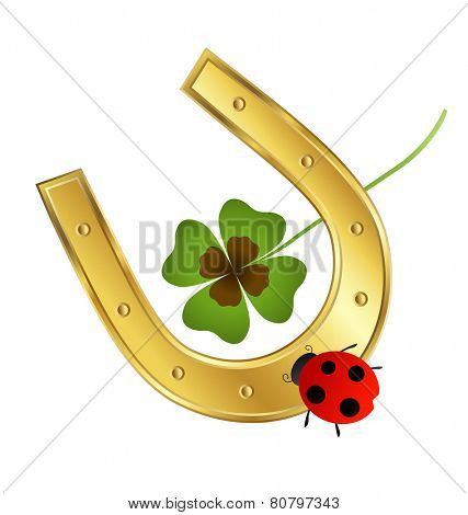ladybird, horseshoe and shamrock leaf 