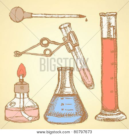 Sketch Chemical Set  In Vintage Style