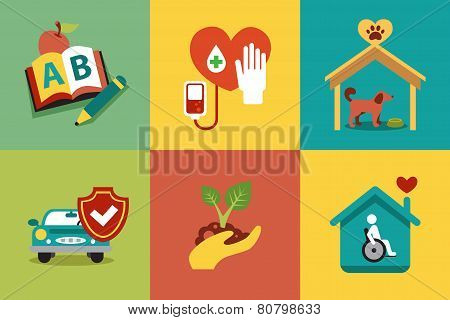 Set of modern icons in style flat on social issues