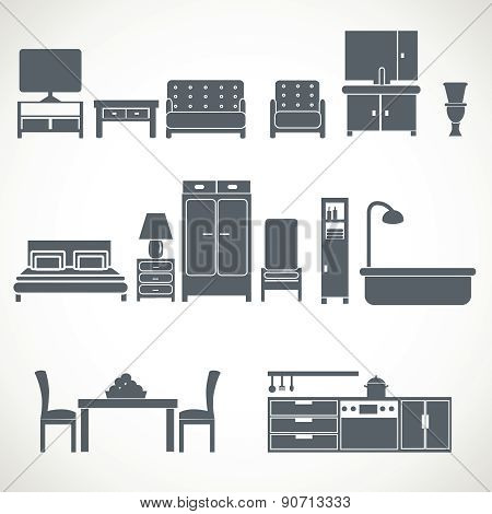 Home furniture design blackicons set