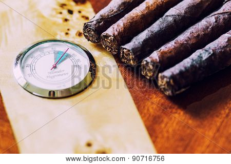 Close-up Quality Cigar And Humidor
