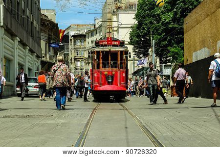 Red tram.
