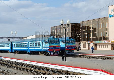 Diesel Trains On The Ways Of Train Station In Mogilev, Belarus
