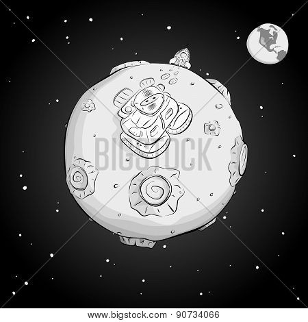 Astronaut On The Moon Monochrome