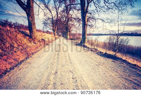 Vintage Photo Of Sandy Road In Calm Countryside
