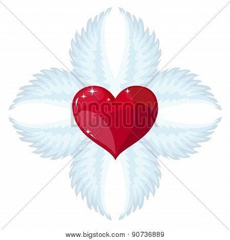 Cross- angel wings and a heart in the middle