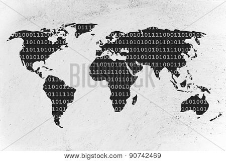 World Map Made Of Binary Code Overlay