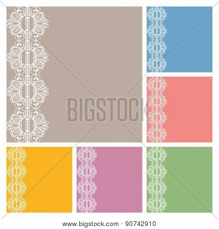 Wedding Invitation Or Greeting Cards Collection Design With Lace Pattern Ornamental Vector Illustrat