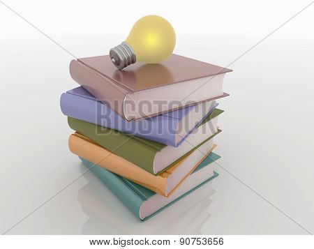 Light Bulb On Stack Of Books, Knowledge Solution Concept