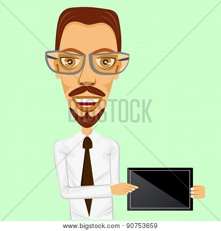 business man holding tablet in two hands
