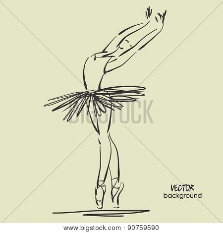 art sketched beautiful young ballerina with tutu in pose of dance. Vector illustration