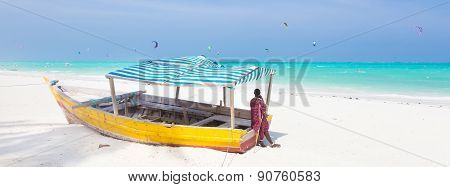 White tropical sandy beach on Zanzibar.