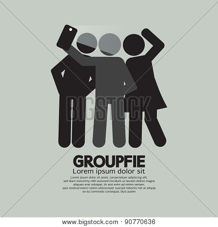 Groupfie Symbol, A Group Selfie By Phone.