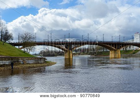 View Of Kirovsky Bridge Across Zapadnaya Dvina In The Spring, Vitebsk