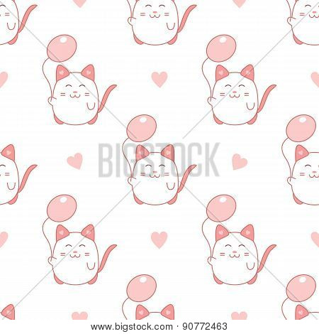 Cute seamless pattern with cat and balloon