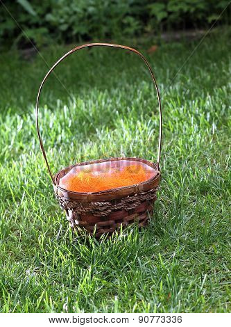 Straw basket in green grass