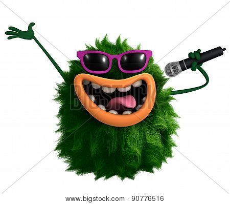 Musician Green Cartoon Hairy Monster 3D
