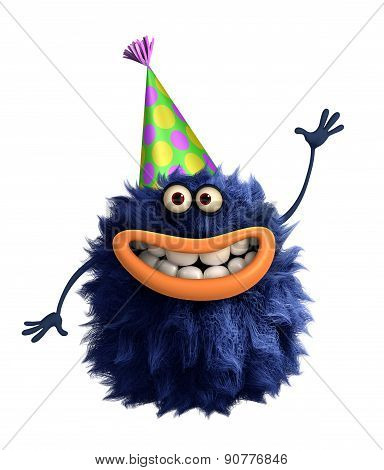 Blue Cartoon Hairy Monster 3D