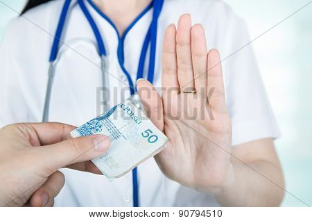 Polish Woman Doctor Refusing Kickbacks Or Bribes.