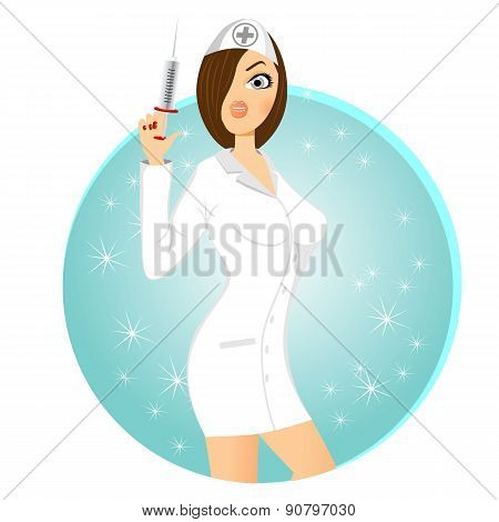 nurse holding syringe in her right hand
