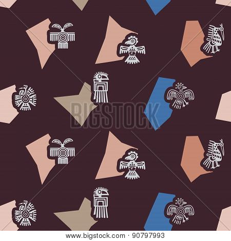 Seamless background with American Indians relics dingbats characters