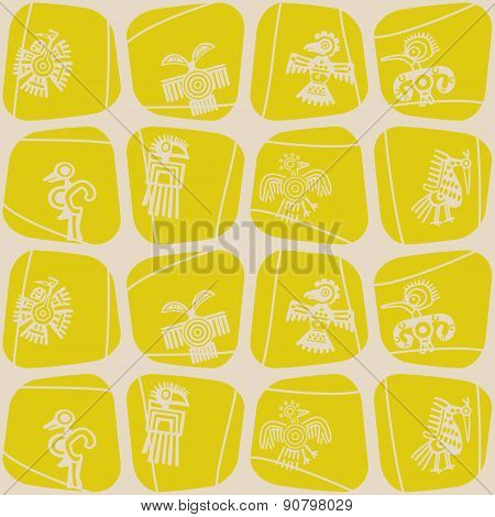 Seamless background with American Indians relics dingbats characters