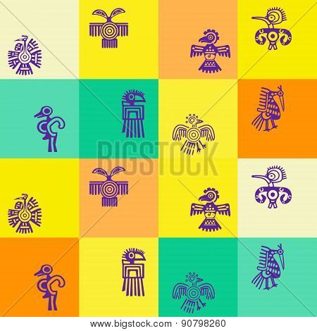 Seamless background with American Indians relics dingbats characters