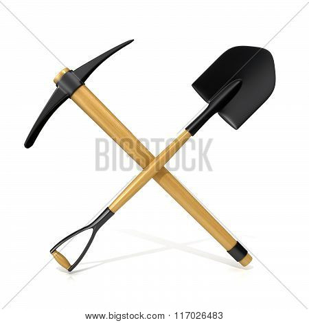 Mining tools shovel and pickaxe. 3D