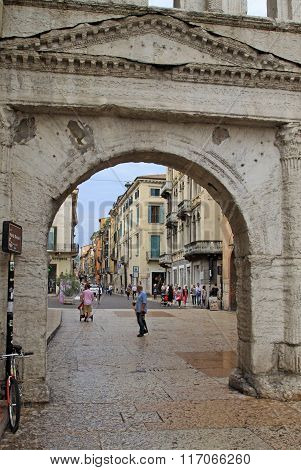 Verona, Italy - September 03, 2012: Porta Borsari In Verona, Italy
