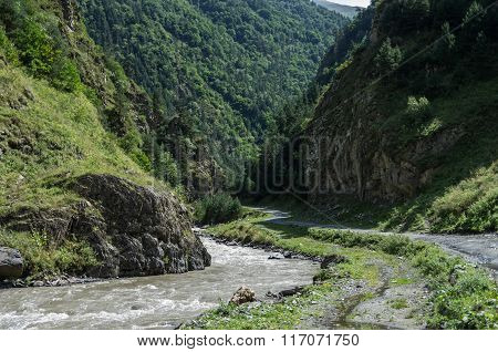 Caucasus Mountains, Canyon Of Argun River And Road To Shatili, Gorgia, Europe