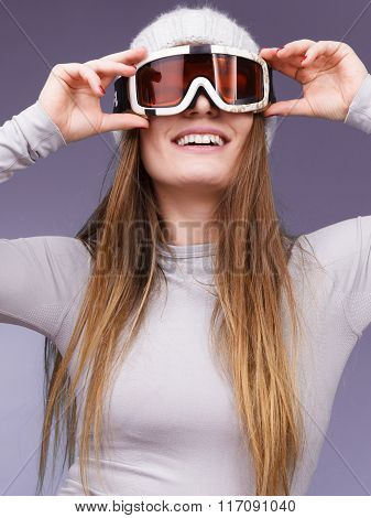 Woman In Thermal Underwear Ski Googles