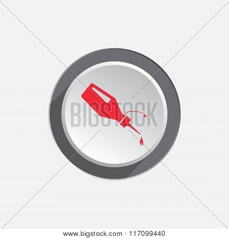 Glue with drop icon. Dripping super glue bottle symbol. Repair fix liquid. Red sign on round three-d