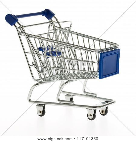A blue shopping cart isolated on white background