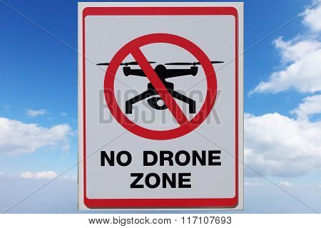 No Drone zone sign on sky background