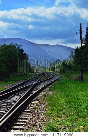 Railroad Tracks In The Carpathian Mountains