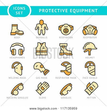 Set line icons of protecting equipment