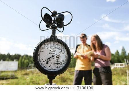 Students Meteorologists In The Field On A Practical Training