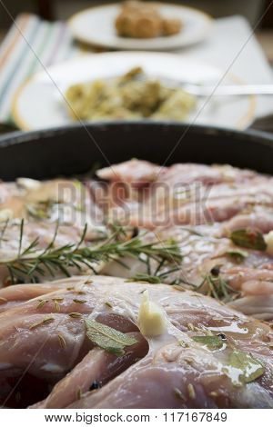 Pork Meat To Macerate With Wine And Aromatic Herb