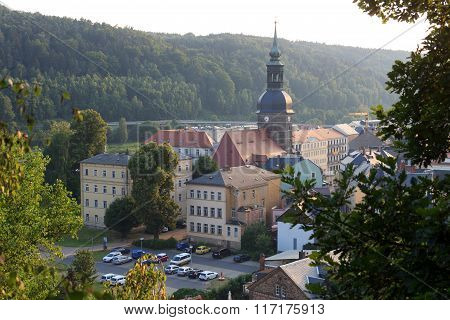 Cityscape Of Bad Schandau With St. John's Church In Saxon Switzerland