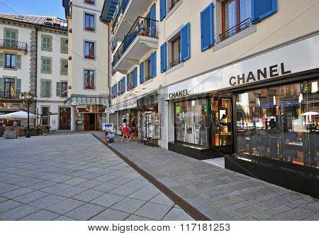 Shopping Street In Chamonix Mont Blanc, France