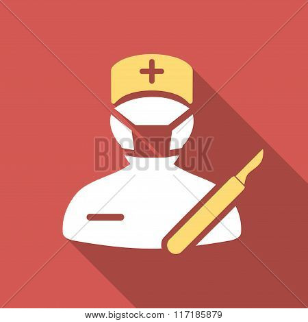 Surgeon Flat Square Icon with Long Shadow