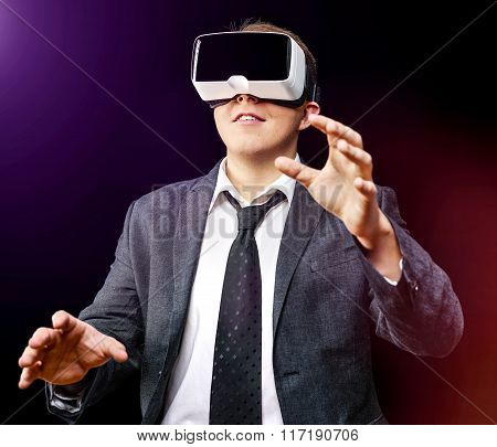Businessman Uses Virtual Realitiy Vr Head-mounted Display