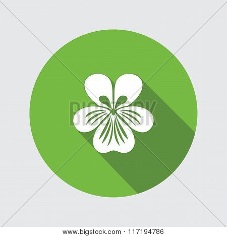 Violet, pansy flower icons. Spring floral symbol. Round circle flat icon with long shadow. Vector