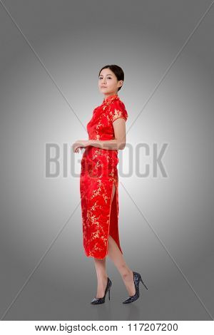 Chinese woman in traditional cheongsam in the new year